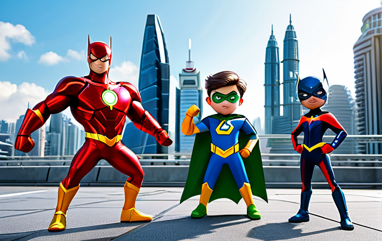 Mini Force Cartoon Still**

"A vibrant, family-friendly still from the Mini Force cartoon, showcasing Volt, Sammy, Lucy, and Max in action poses, fully clothed in their superhero outfits. Background features a futuristic Malaysian cityscape. Safe for work, appropriate content, perfect anatomy, professional illustration, high quality."

**